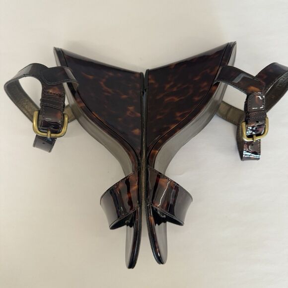 Stuart Weitzman Patent Leather Tortoise High Wedge Heel Sandals Women 10 M - Picture 6 of 16